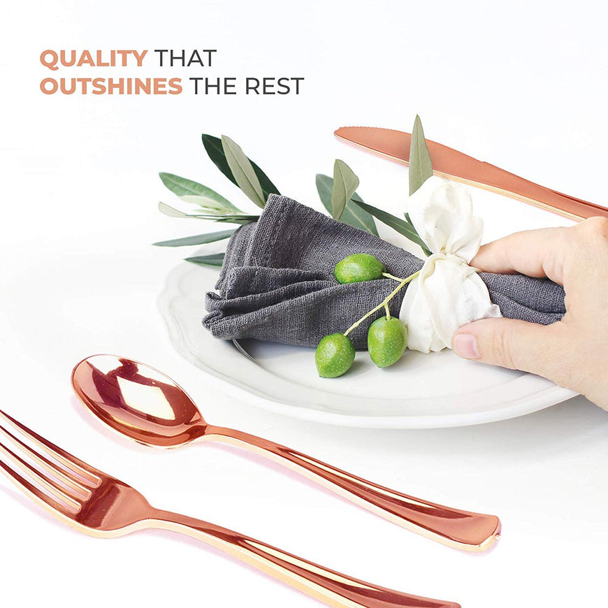 Plastic Cutlery Heavy Duty - 160 Piece Rose Gold Plastic Silverware - Rose Gold Plastic Utensils - Pink Plastic Cutlery â€“ 80 Plastic Forks, 40 Plastic Spoons, 40 Plastic Knives