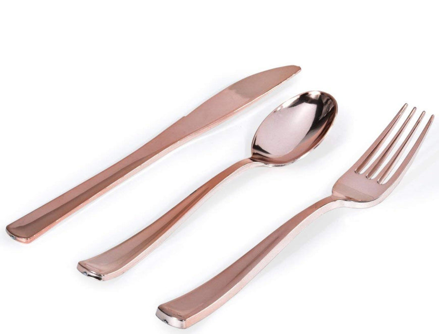 Plastic Cutlery Heavy Duty - 160 Piece Rose Gold Plastic Silverware - Rose Gold Plastic Utensils - Pink Plastic Cutlery â€“ 80 Plastic Forks, 40 Plastic Spoons, 40 Plastic Knives