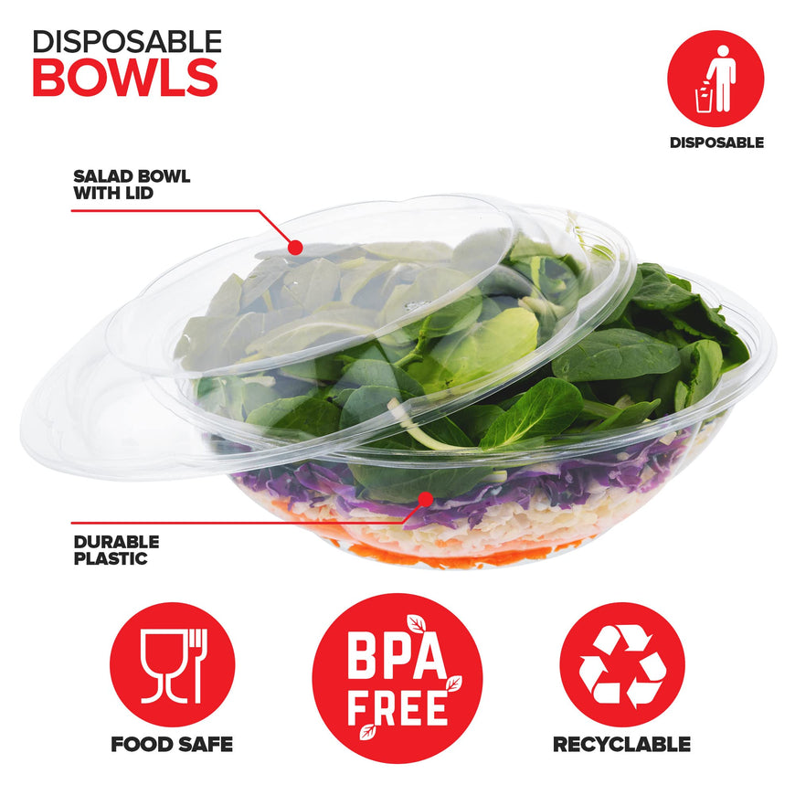 Stock Your Home Plastic Salad Bowls with Lids, 10 Count, 64 oz