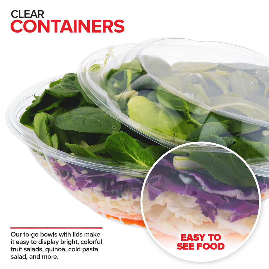 Stock Your Home Plastic Salad Bowls with Lids, 10 Count, 64 oz