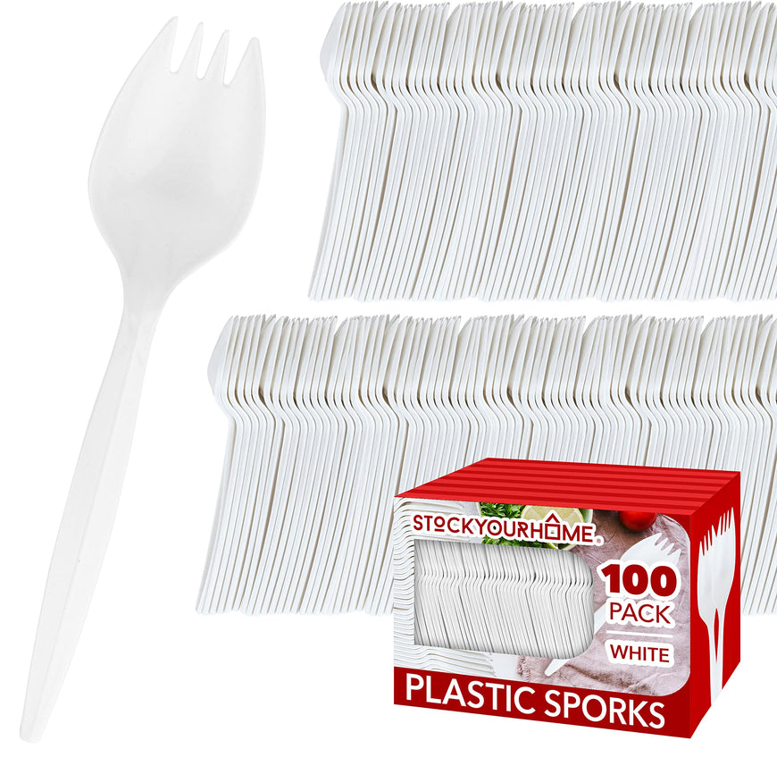 Stock Your Home Medium Weight White Plastic Spork - 100 Pack