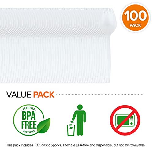 Stock Your Home Medium Weight White Plastic Spork - 100 Pack
