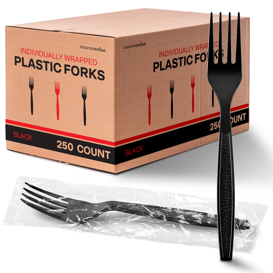 Stock Your Home Individually Wrapped Spoons, 250 Count Heavyweight Plastic Spoons, Plasticware Disposable Spoons Bulk Pack, Individual Wrapped Spoons, Heavy Duty Plastic Utensils for Party Supplies