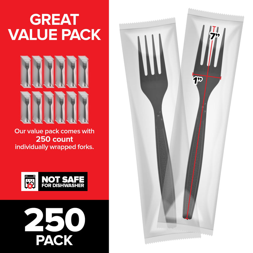 Stock Your Home Individually Wrapped Spoons, 250 Count Heavyweight Plastic Spoons, Plasticware Disposable Spoons Bulk Pack, Individual Wrapped Spoons, Heavy Duty Plastic Utensils for Party Supplies