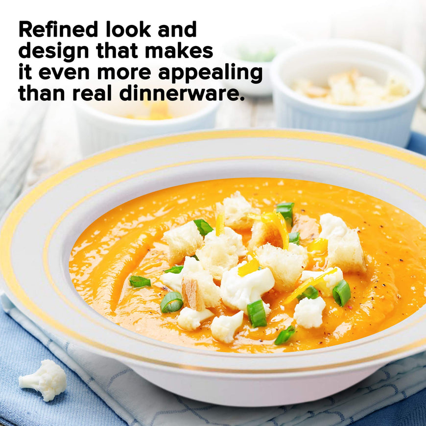 Stock Your Home 12 Oz Fancy Disposable Dinner Bowls for Holidays, Parties, Weddings, Catering, 50 Bowls (Gold)
