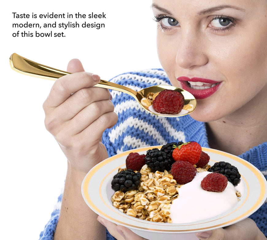 Stock Your Home 12 Oz Fancy Disposable Dinner Bowls for Holidays, Parties, Weddings, Catering, 50 Bowls (Gold)