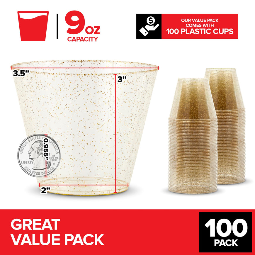 Stock Your Home 9 oz Gold Glitter Cups 100pcs