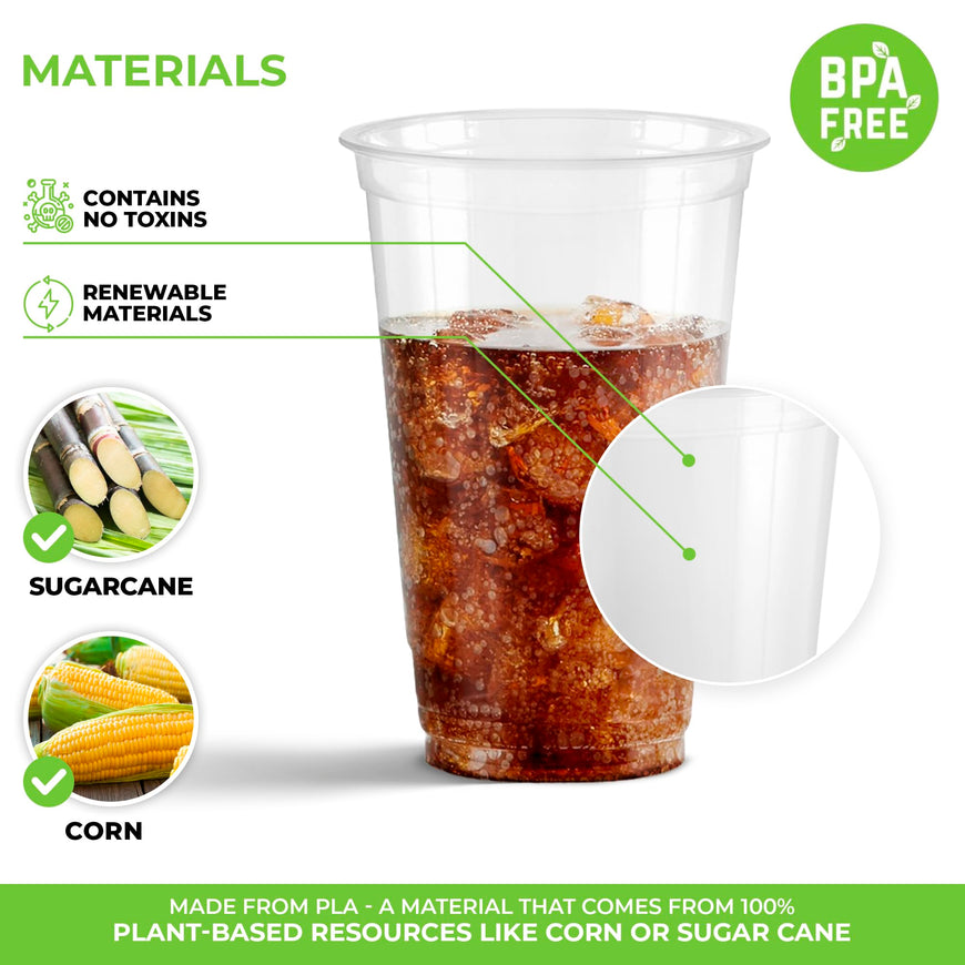 Stock Your Home 32 oz Clear Commercially Compostable Cold Cups Plant Based Eco Party Cup, Environmentally Friendly Recyclable Disposable Sustainable for Water, Wine & Beer Sample (50 Pack)
