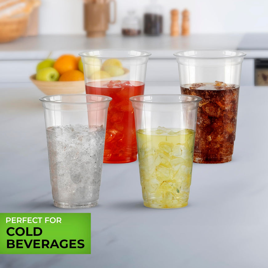 Stock Your Home 32 oz Clear Commercially Compostable Cold Cups Plant Based Eco Party Cup, Environmentally Friendly Recyclable Disposable Sustainable for Water, Wine & Beer Sample (50 Pack)