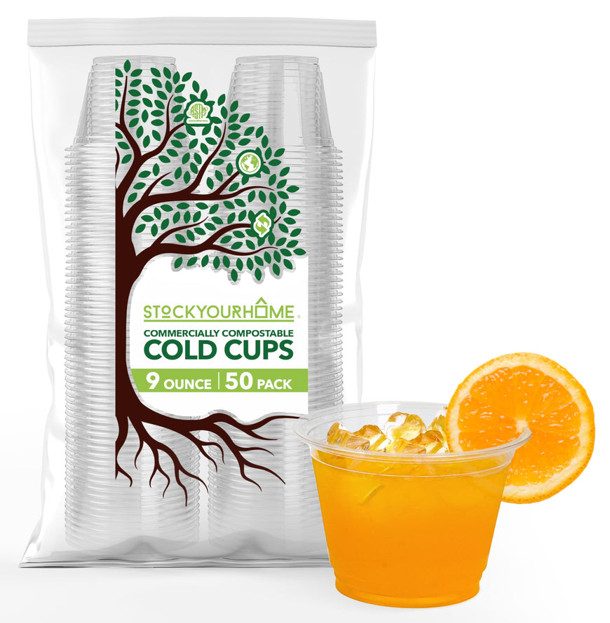 Stock Your Home 9 oz Clear PLA Cold Cups 50 Pack Disposable Party Cups for Water Wine Beer Sample Cups