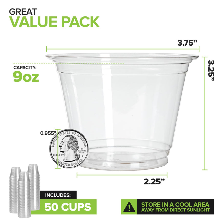 Stock Your Home 9 oz Clear PLA Cold Cups 50 Pack Disposable Party Cups for Water Wine Beer Sample Cups