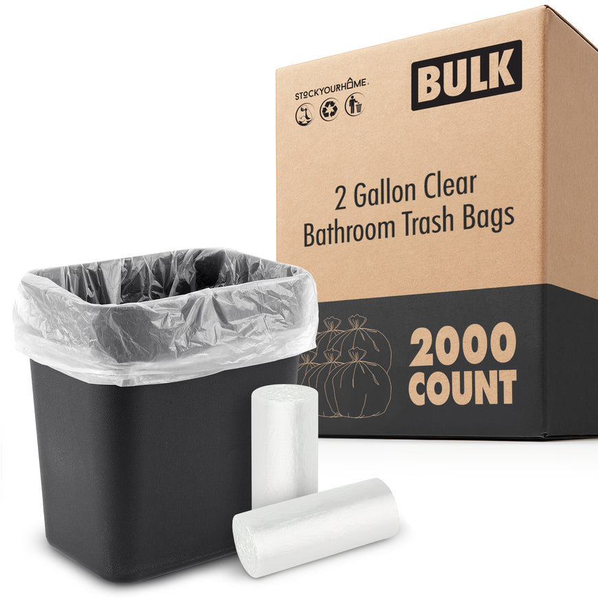 2 Gallon Clear Bathroom Trash Bags (2000 Pack)