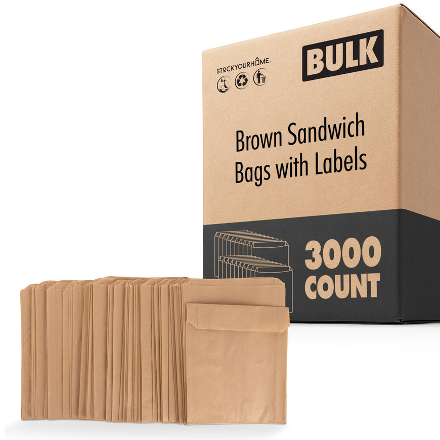 Brown Sandwich Bags with Labels (3000 Pack)