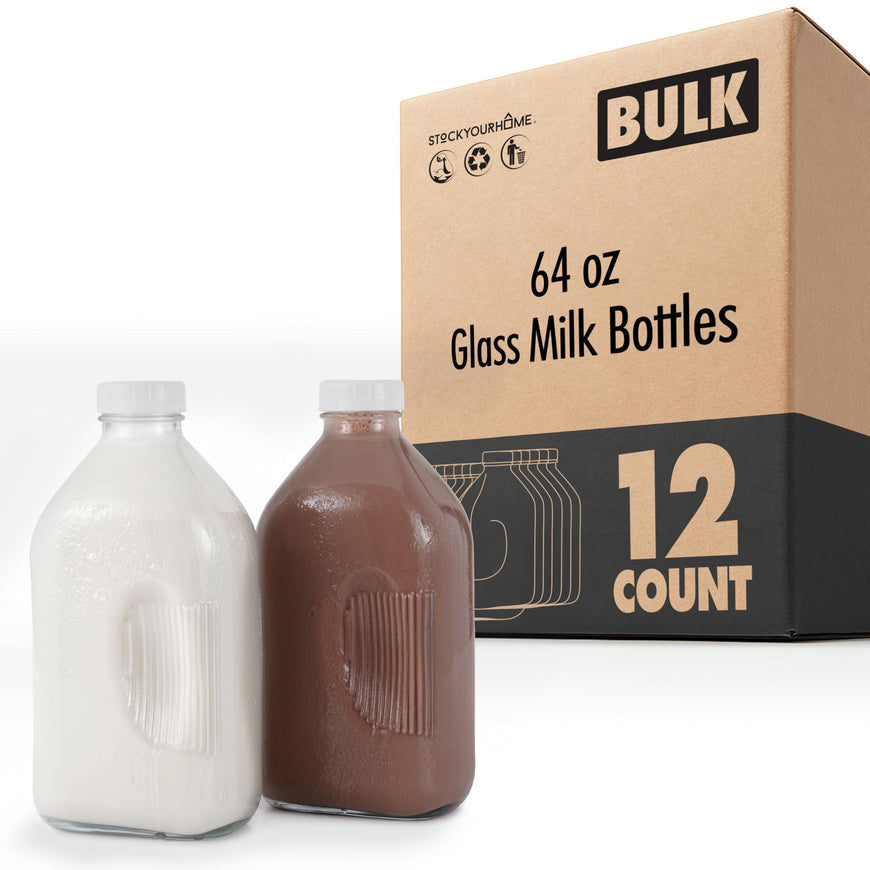 64 oz Glass Milk Bottles (12 Pack)