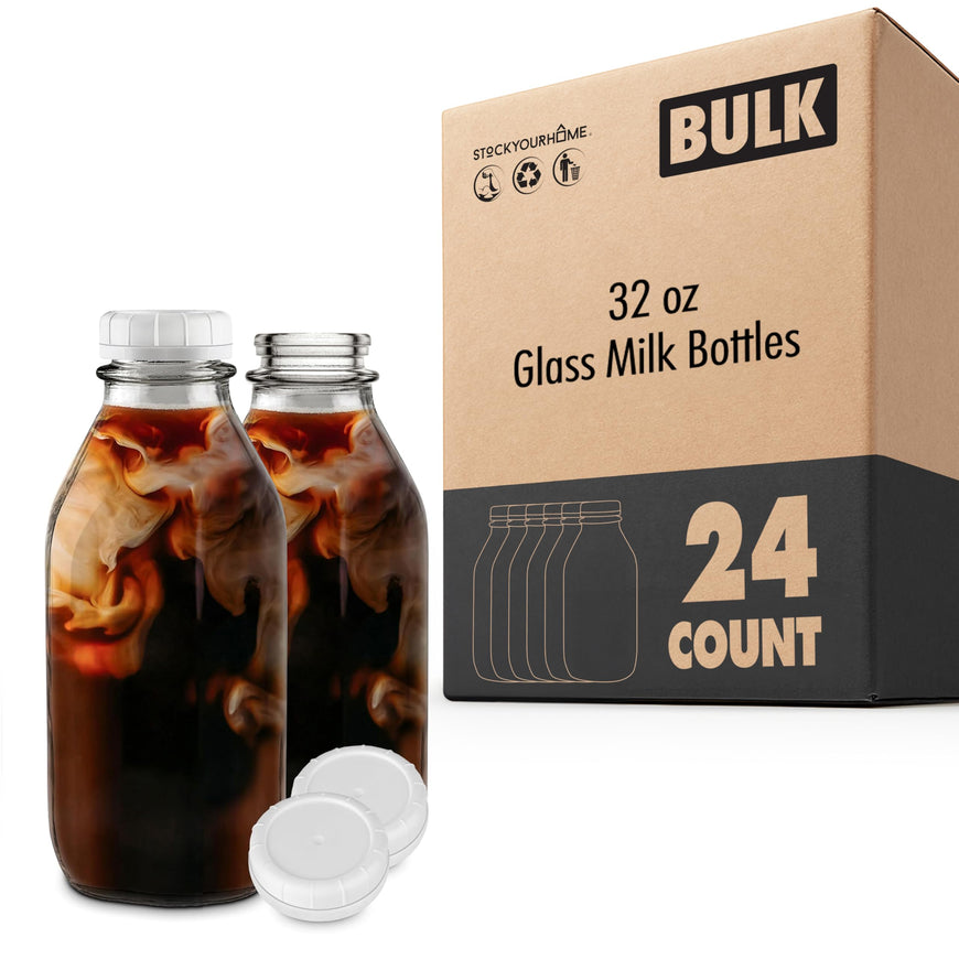 32 oz Glass Milk Bottles (24 Pack)