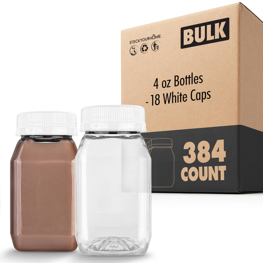 4 oz Bottles - 18 White Caps (384 Pack)