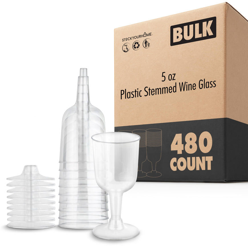 5 oz Plastic Stemmed Wine Glass (480 Pack)