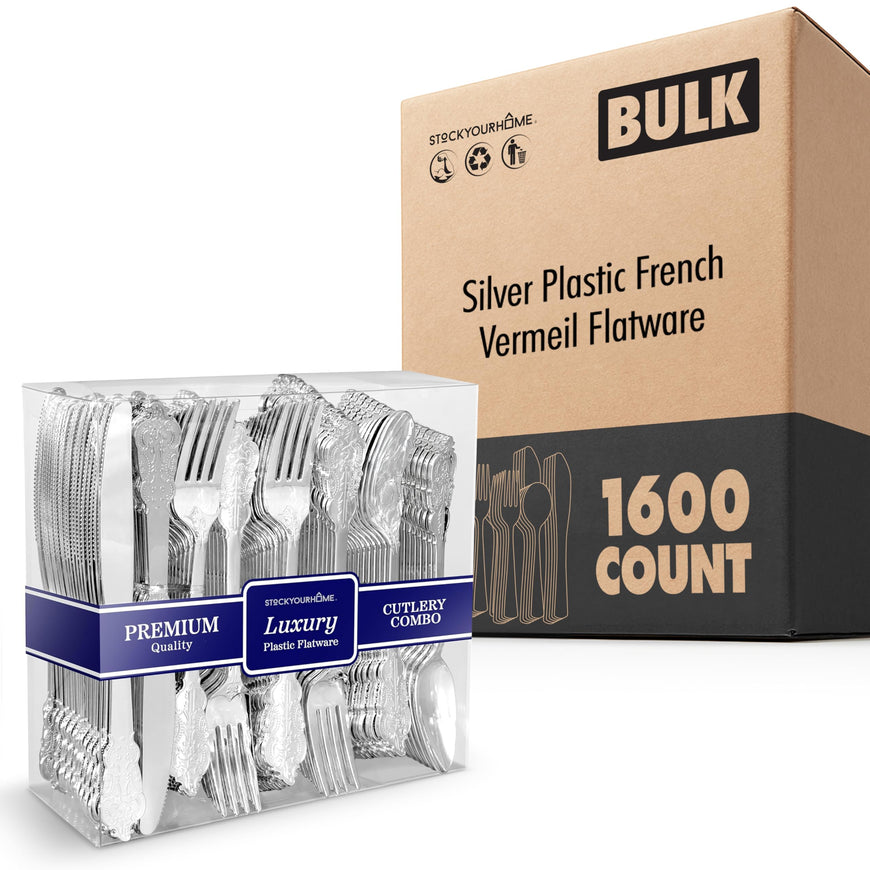 Silver Plastic French Vermeil Flatware (1600 Pack)