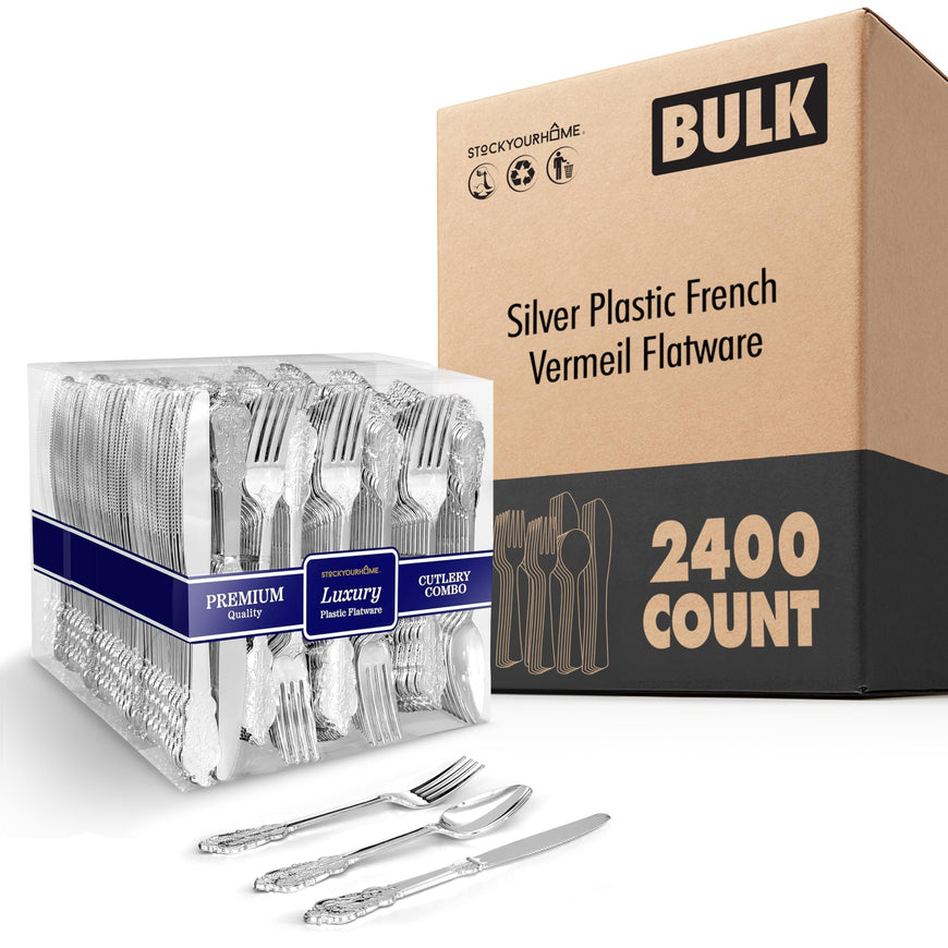 Silver Plastic French Vermeil Flatware (2400 Pack)