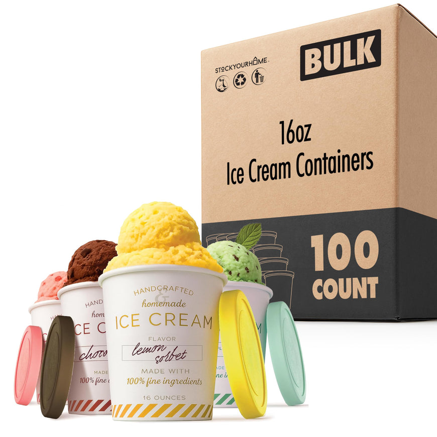 Ice Cream Containers 16oz (100 Pack)