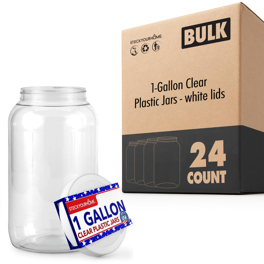 1-Gallon Clear Plastic Jars (24 Pack) - white lids