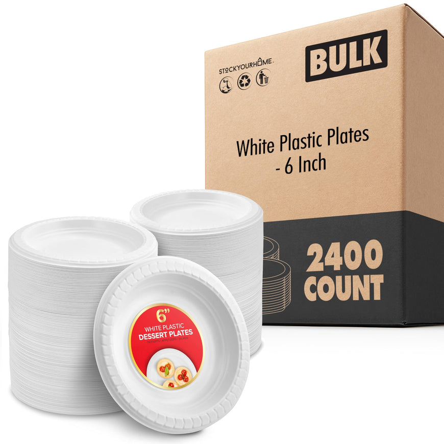 White Plastic Plates - 6 Inch (2400 Pack)