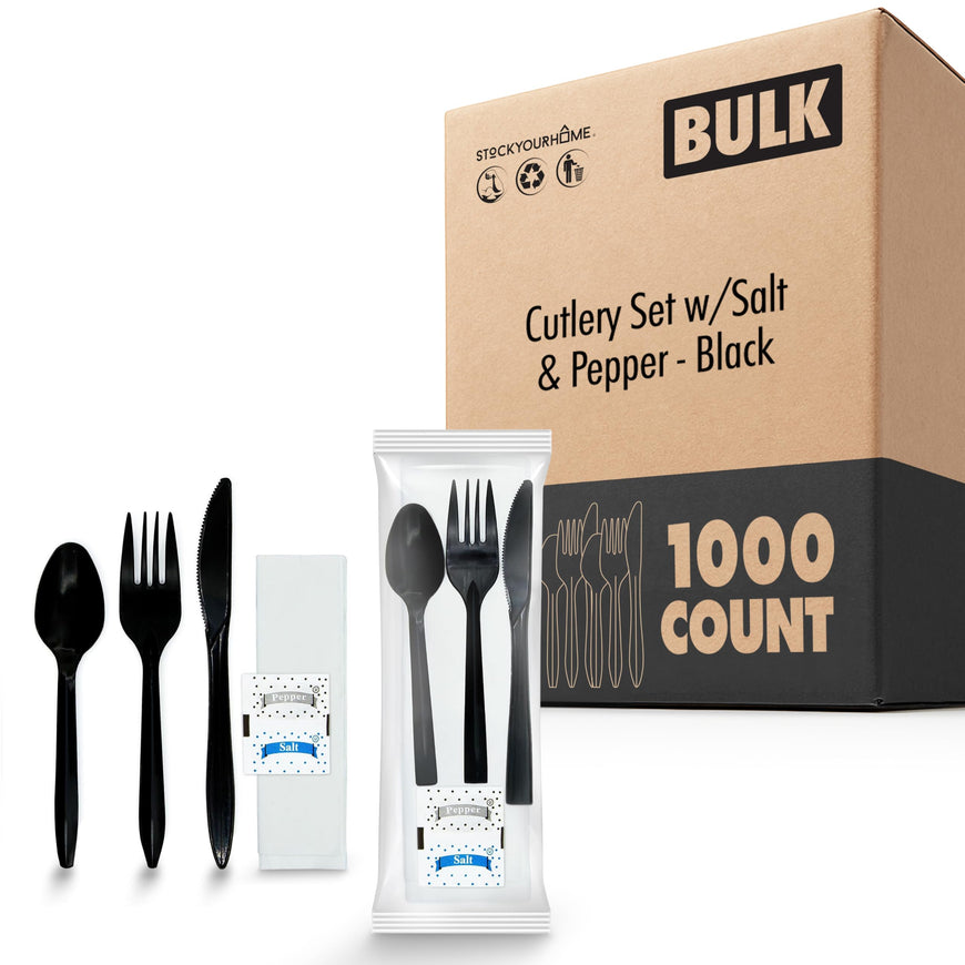 Cutlery Set w/Salt & Pepper - Black (1000 Pack)