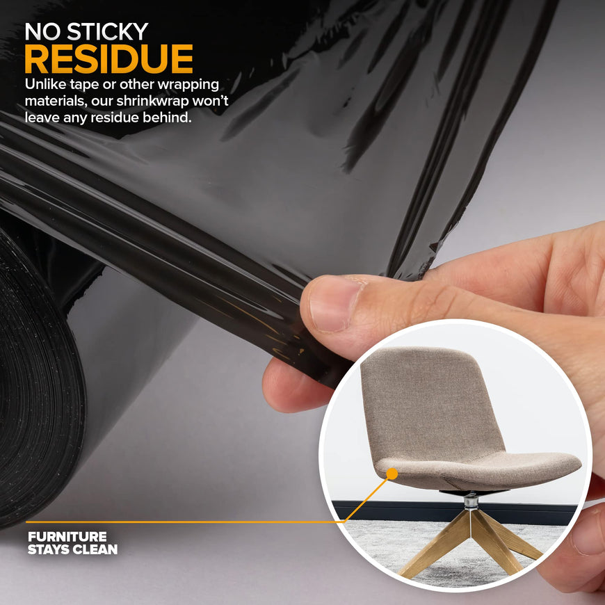 1,000 ft Stretch Film Roll with Handles - Black (8 Pack)
