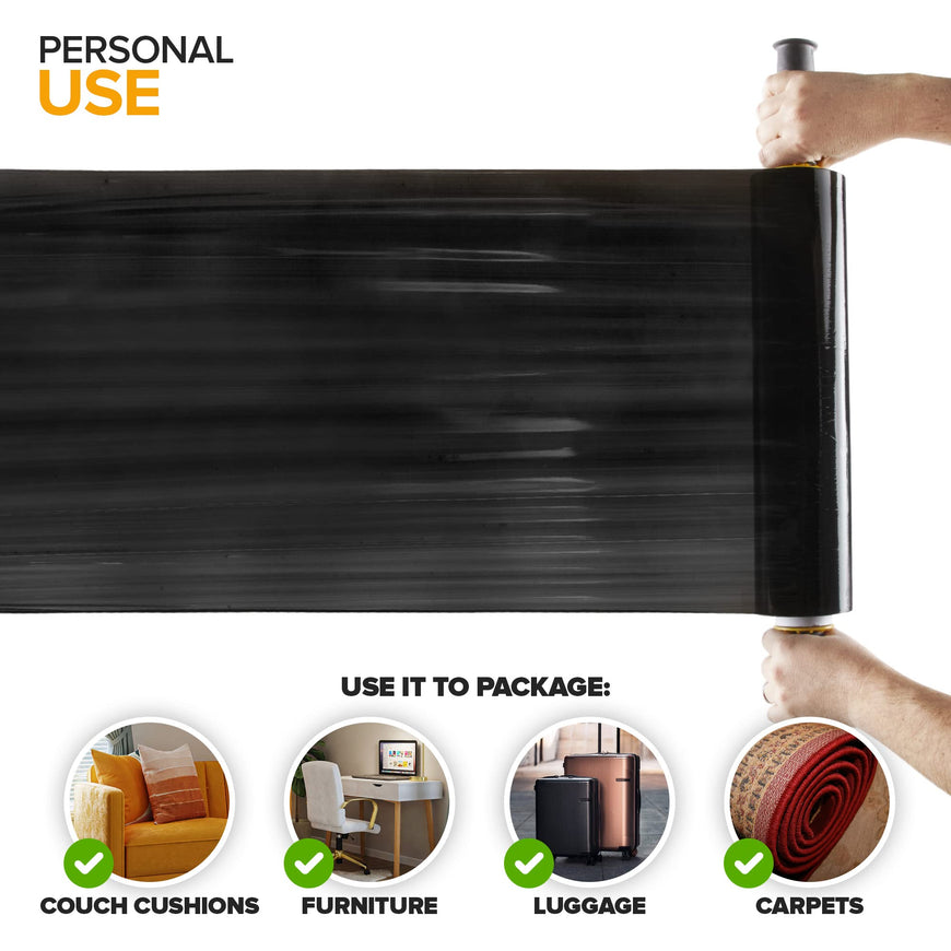 1,000 ft Stretch Film Roll with Handles - Black (8 Pack)