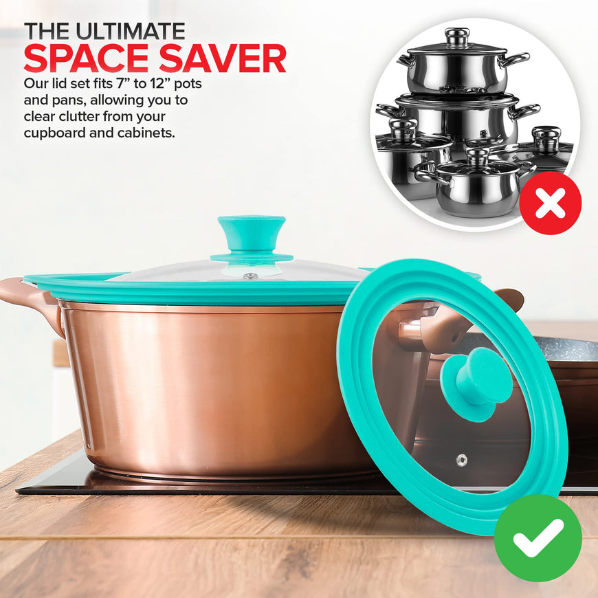 Silicone Universal Lid - Turquoise (Set of 16)