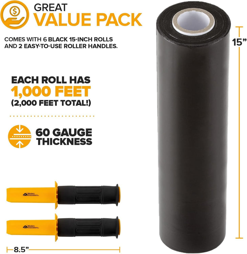 1,000 ft Stretch Film Roll with Handles - Black (6 Pack)