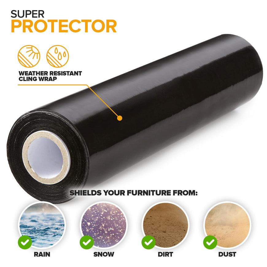 1,000 ft Stretch Film Roll with Handles - Black (6 Pack)