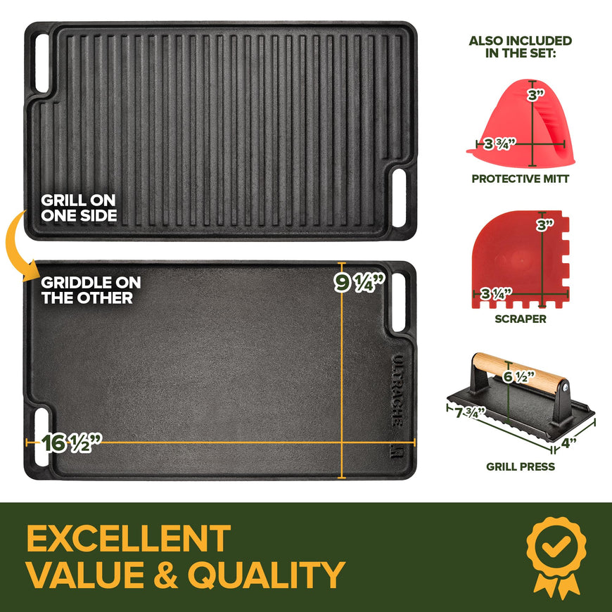 Cast Iron Reversible Griddle 4 Pack