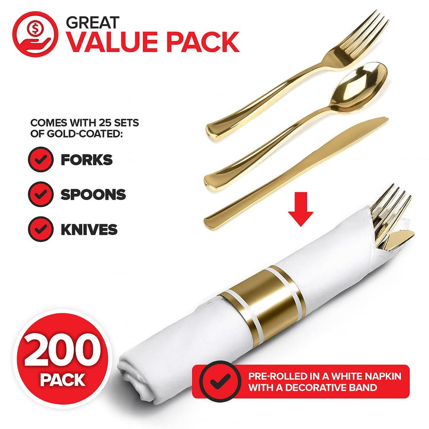 Pre-Rolled Cutlery - Gold (200 Pack)
