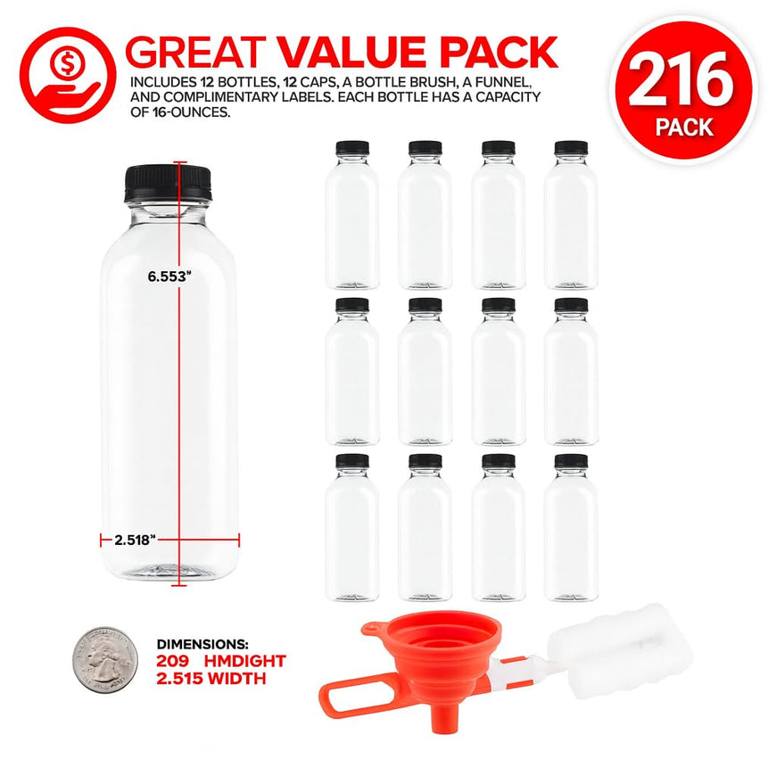 16 oz Plastic Bottles (216 Pack)