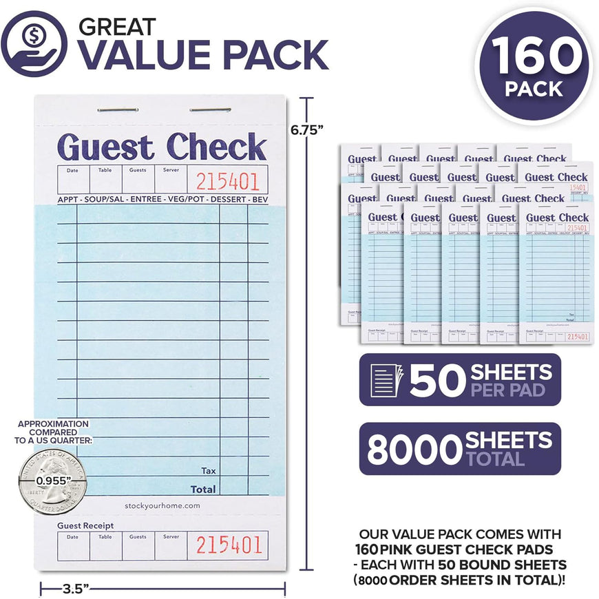 Guest Check Pad - Blue (160 Pack)