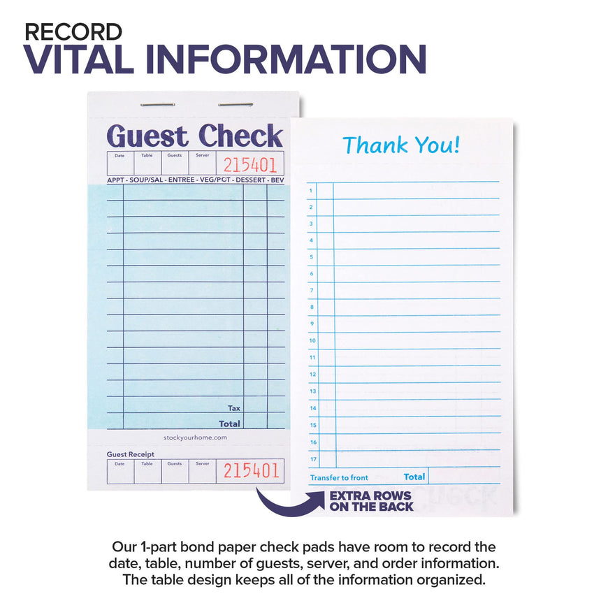 Guest Check Pad - Blue (160 Pack)