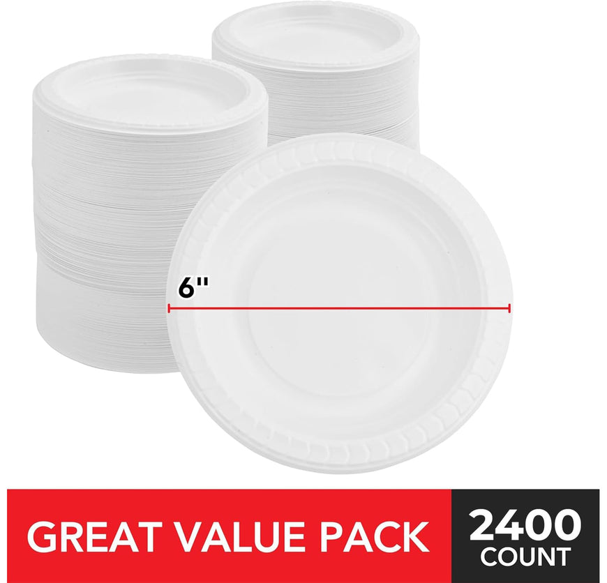 White Plastic Plates - 6 Inch (2400 Pack)