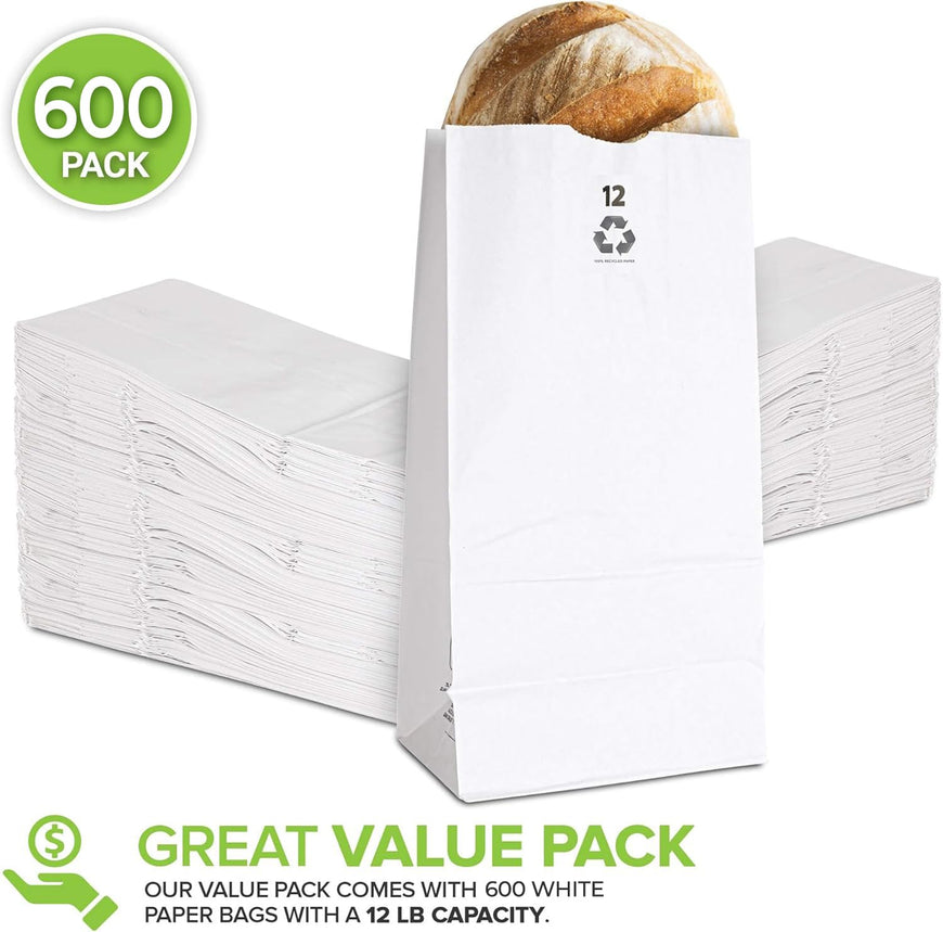 12 LB White Paper Bag (600 Pack)