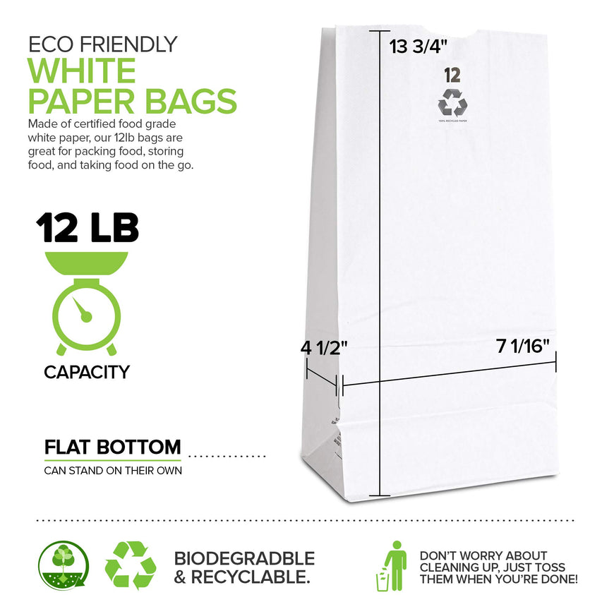 12 LB White Paper Bag (600 Pack)