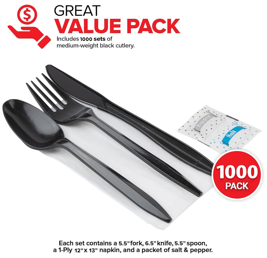 Cutlery Set w/Salt & Pepper - Black (1000 Pack)