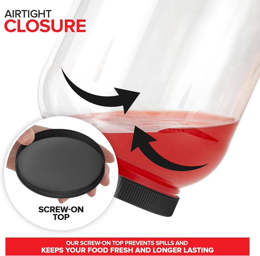 Half-Gallon Clear Plastic Jars (48 Pack) - black lids