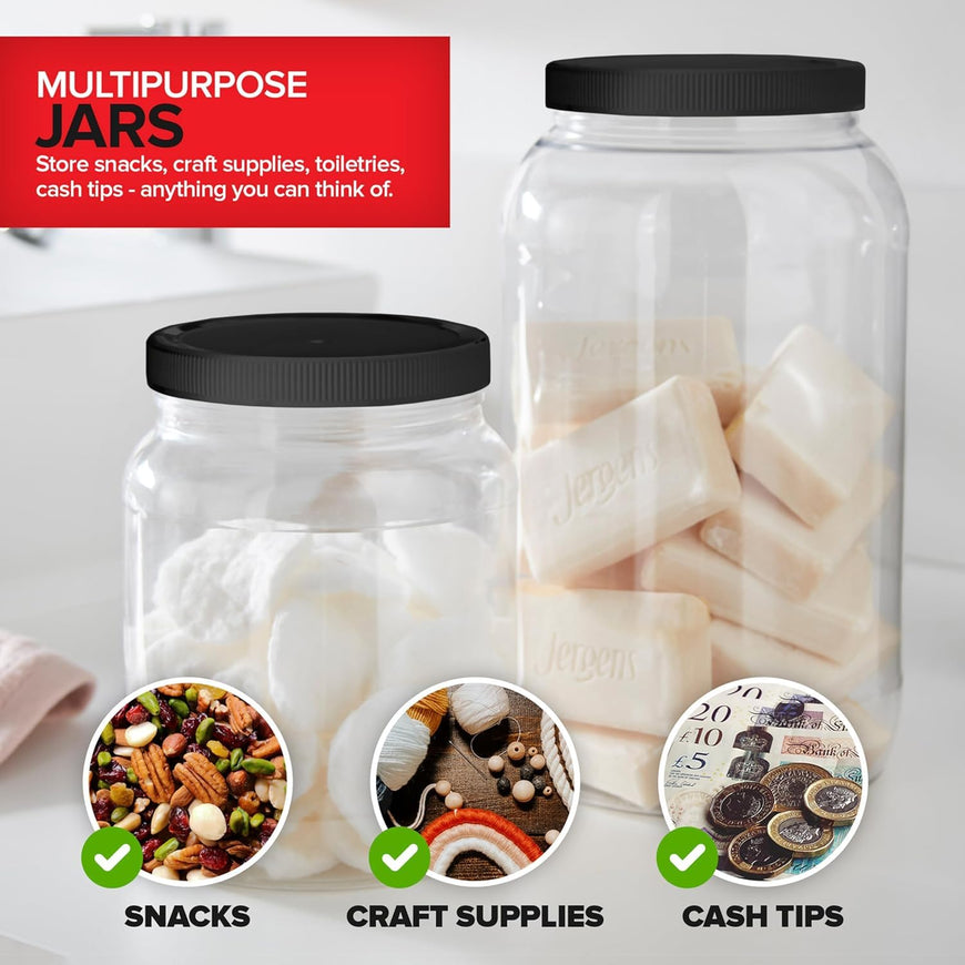 Half-Gallon Clear Plastic Jars (48 Pack) - black lids