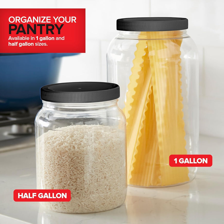 Half-Gallon Clear Plastic Jars (48 Pack) - black lids