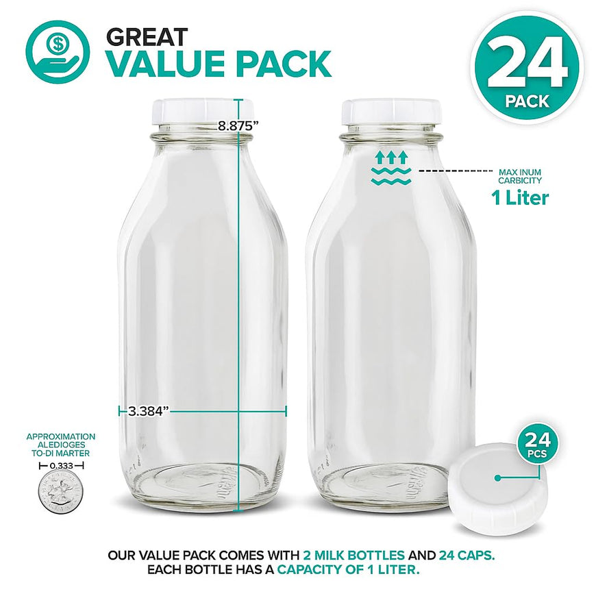 32 oz Glass Milk Bottles (24 Pack)