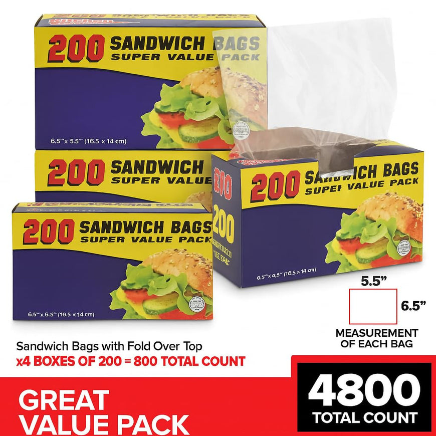 Sandwich Bags w/ Fold & Close Top - 4800 pack