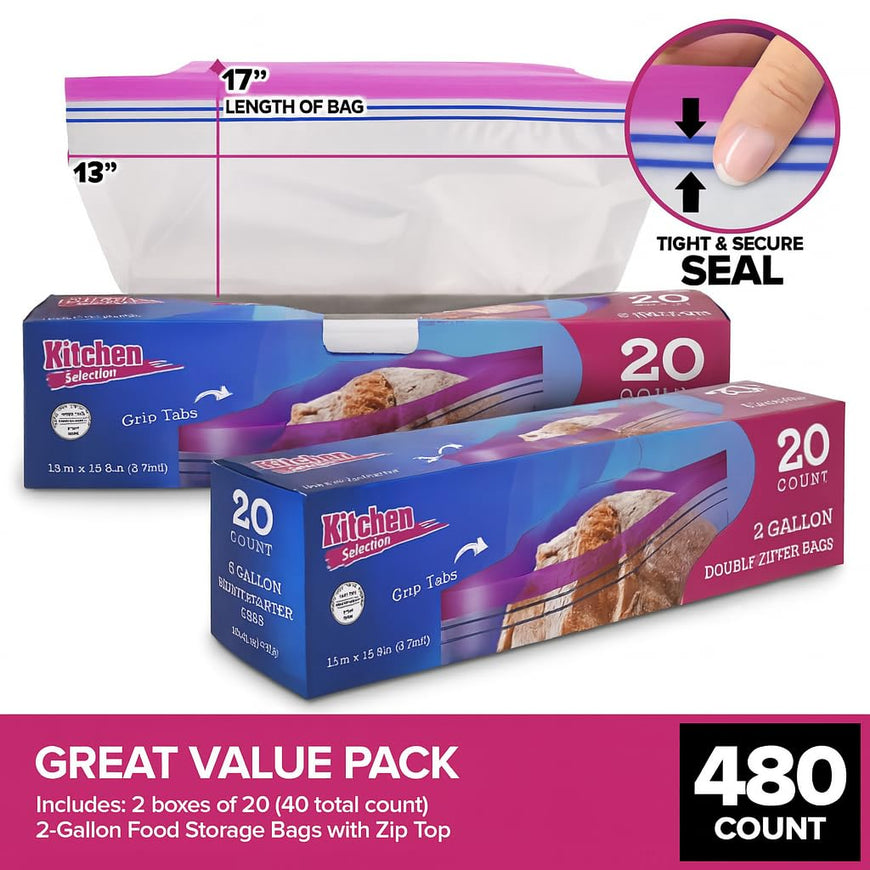 2 Gallon Large Double Zipper Bags 480 Count