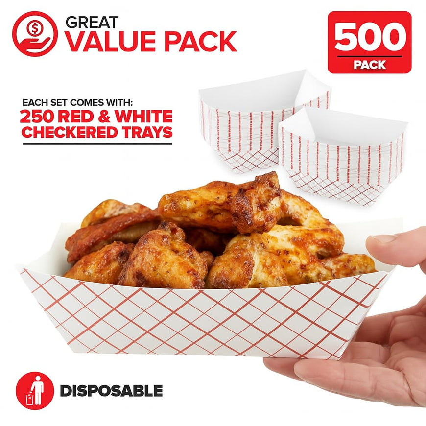 3 Lbs Paper Trays - Checkered (500 Pack)