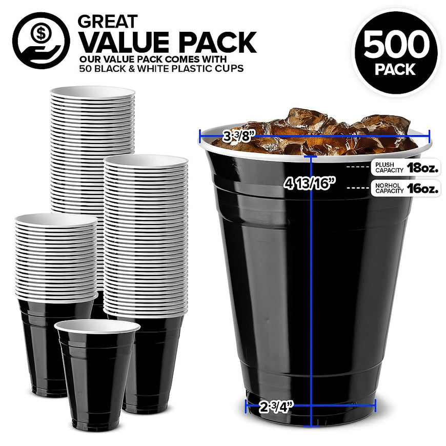 16 oz Plastic Party Cups - Black (500 Pack)