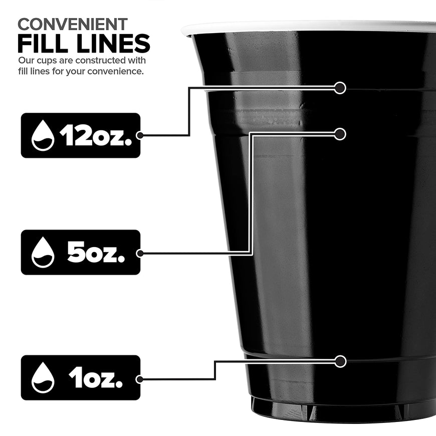 16 oz Plastic Party Cups - Black (500 Pack)